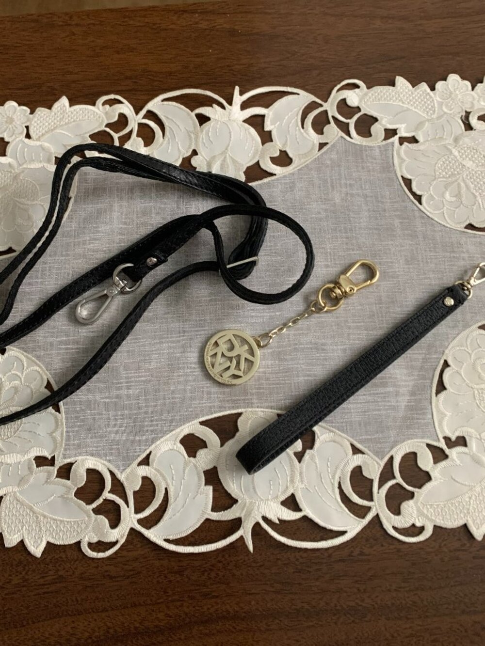 Black Leather Bag Straps and Charm